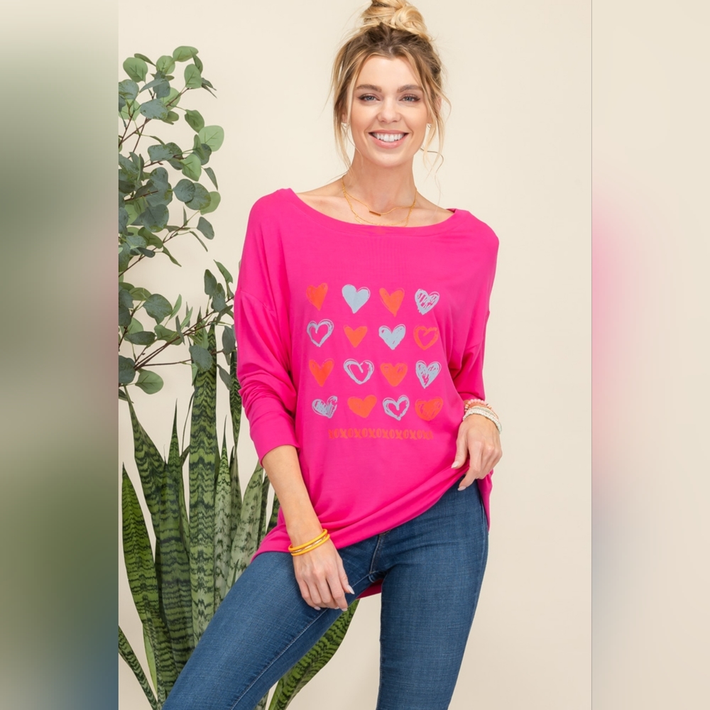 New Launch From Designer Celeste Full Size Heart Graphic Long Sleeve T-Shirt